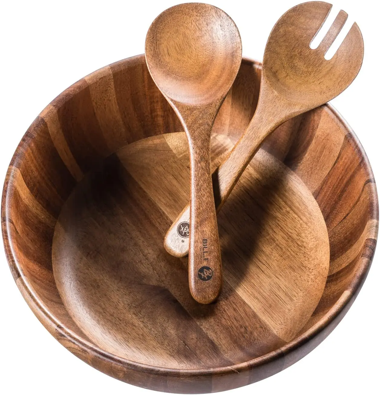 Wholesale Acacia Wood Large Salad Bowl with Salad Spoon and Fork,Acacia Wooden Serving Bowls for Fruits,Salads,Pasta