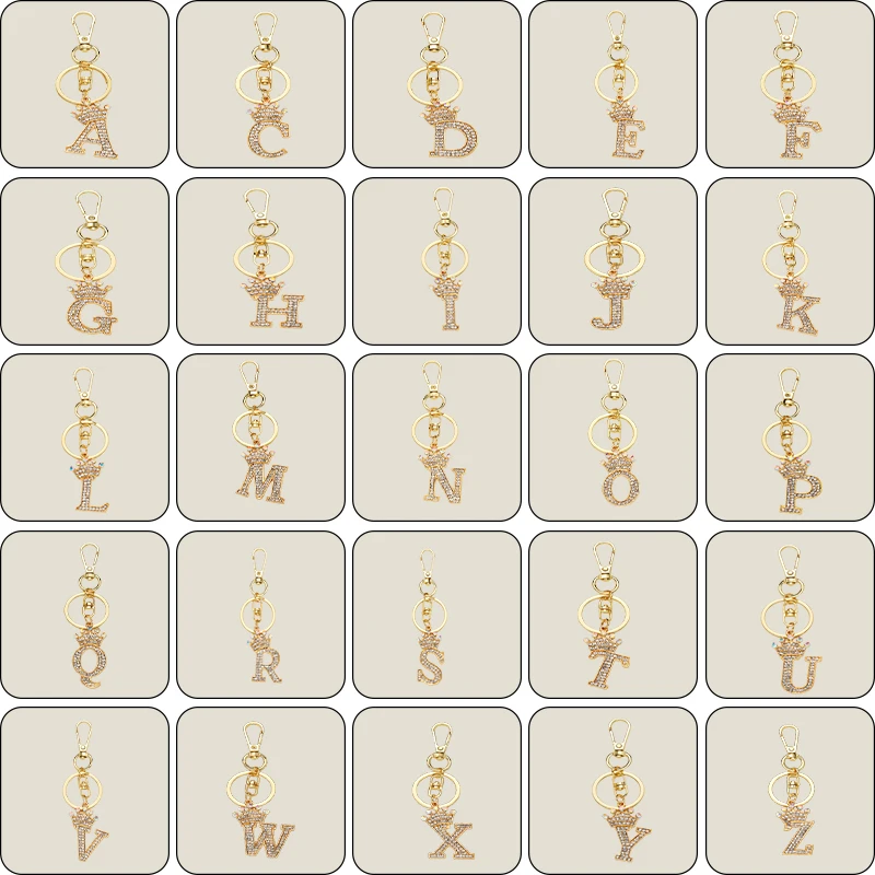 New metal alloy diamond 26 English crown letter keychain Fashion all-match key accessories Small gift ornaments wholesale