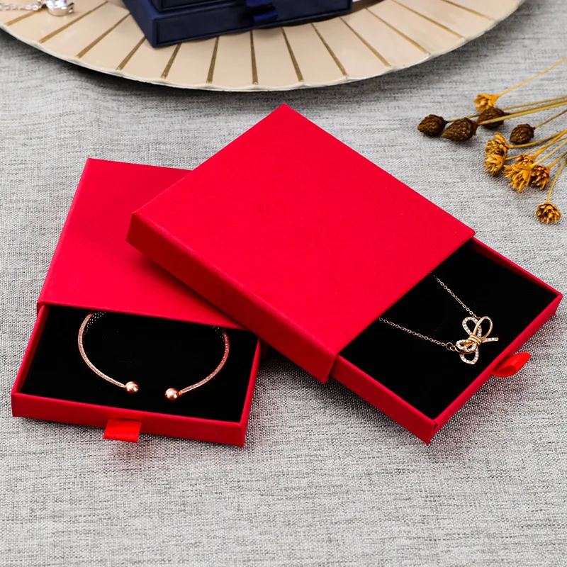 Custom logo jewelry packaging red paper drawer box earring  bracelet necklace gift jewelry box