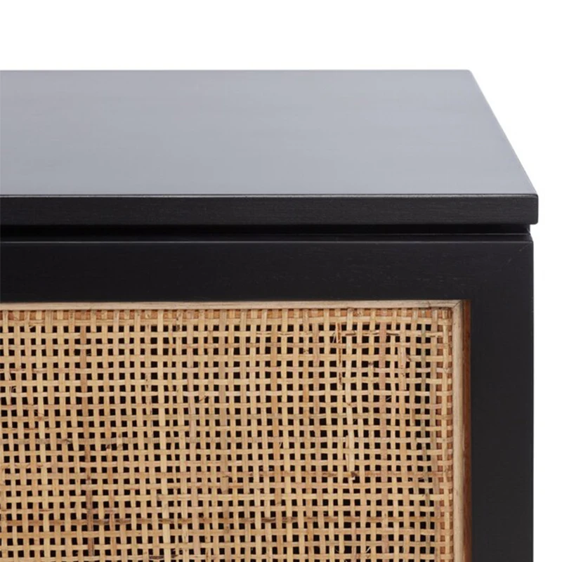 Solid Wood TV Cabinet with Rattan Japanese Log Simple Modern Scandinavian Design for Small Household Whole Floor Cabinet