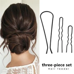 Metal Disk Hairpin Simplicity Geometric Black U Shape Interposing Comb Meatball Head Female Hair Accessories Metal Hair Forks