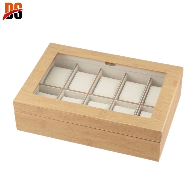 10 slot   bamboo gift box packaging  glass acrylic display box watch wood