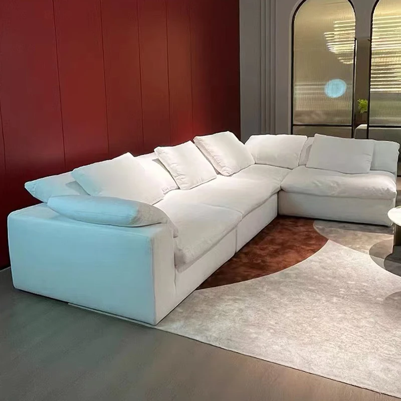 Auxford furniture sectional White fabric sofa and couch living room set cloud l shaped couches