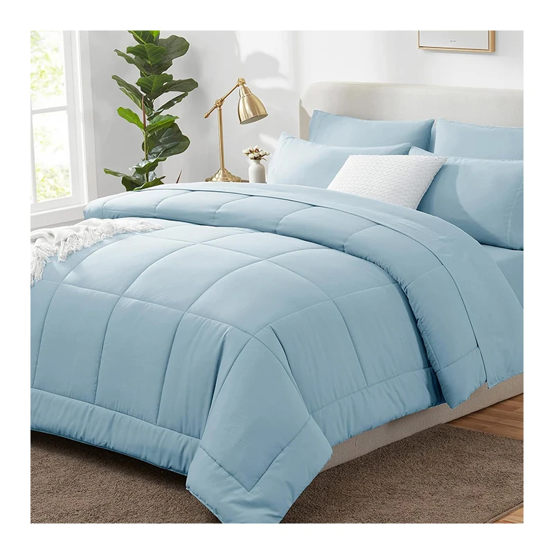 Queen Comforter Set 7 Pieces Bed in a Bag Set Black Bedding Sets Queen With All Season Quilted Comforter