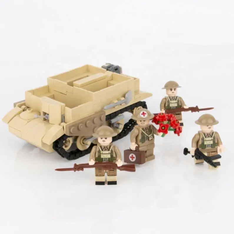 Small tracked-car figures toy weapons accessories WW2 military tank army soldiers set building blocks