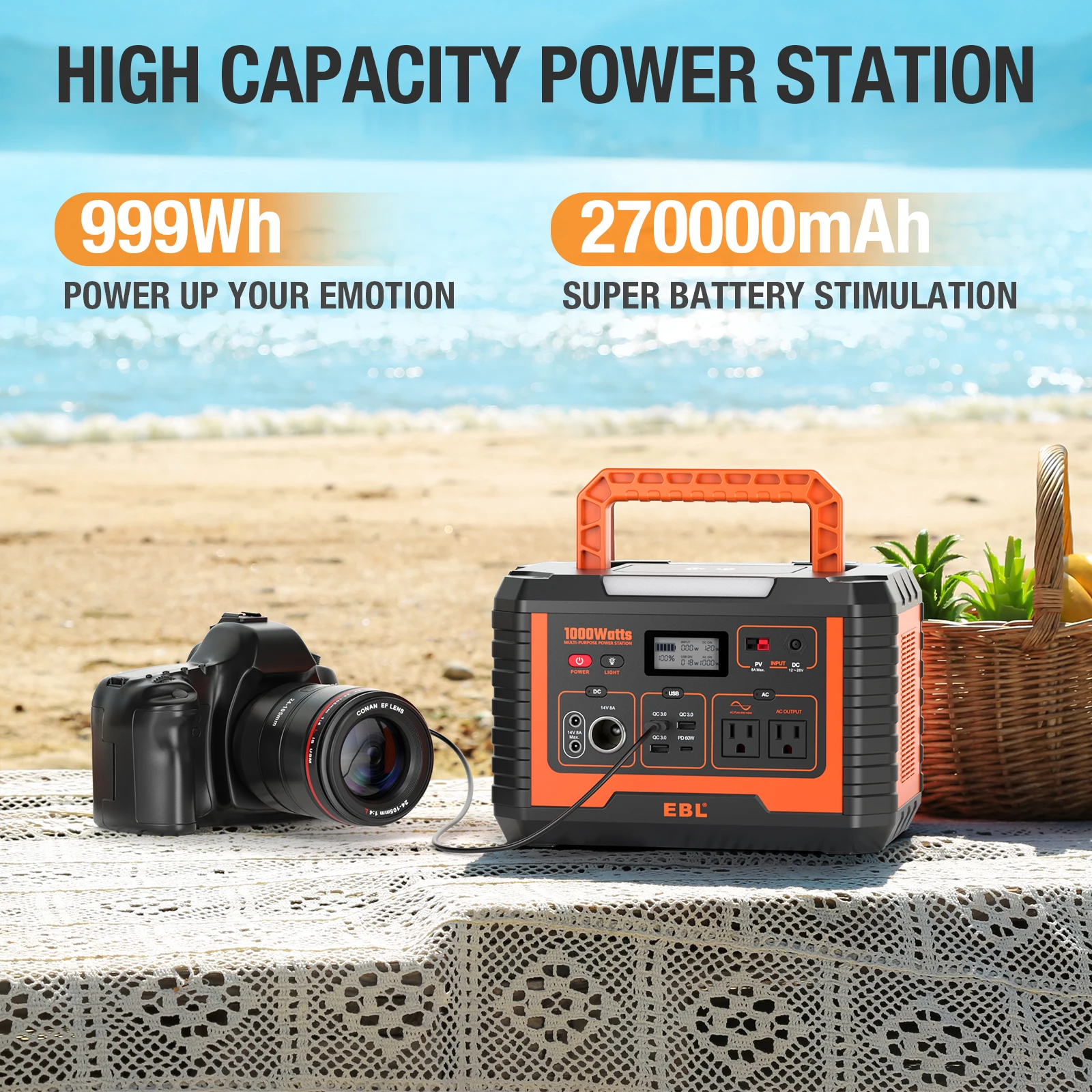 EBL 1000 Watt Portable Power Station 1kw New Portable Inverter Power Station Full Set 1000w for Camping