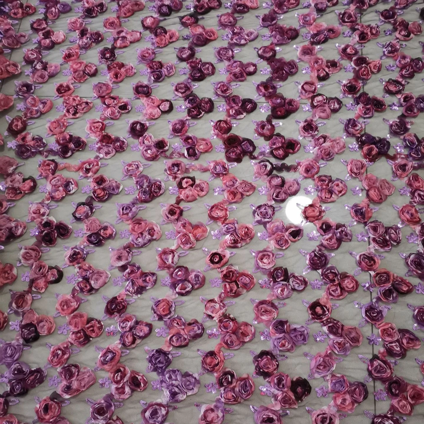 3D bead embroidery mesh rose flower PET bead embroidery mesh dress fabric