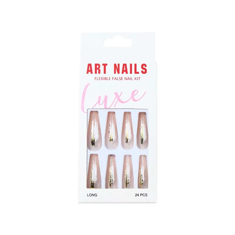 Gmagic Nail Srt 24pcs 3D Handmade French Tip Nails Elegant Pearl Coffin Artificial Fingernails Press on nails For Beauty