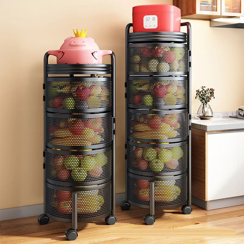 2022 hot sale Kitchen Shelf round Layered Standing Shelf Unit Kitchen Storage Rotating Vegetable Rack Floor Standing Rack