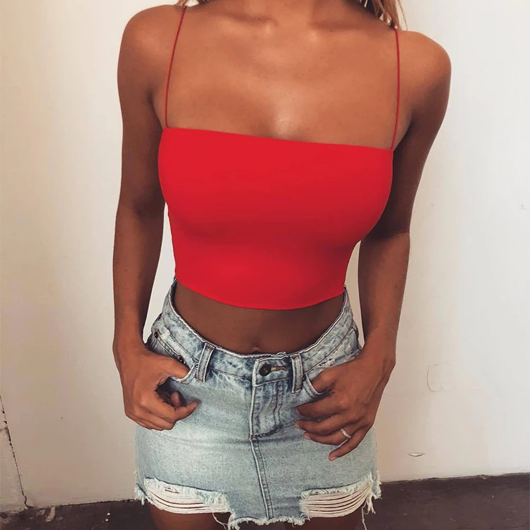 
Hot Sale Vetements Combed Cotton Women Crop Top High Quality Elastic Spaghetti Strap Multicolor Summer Tank Tops Women  (62466519036)