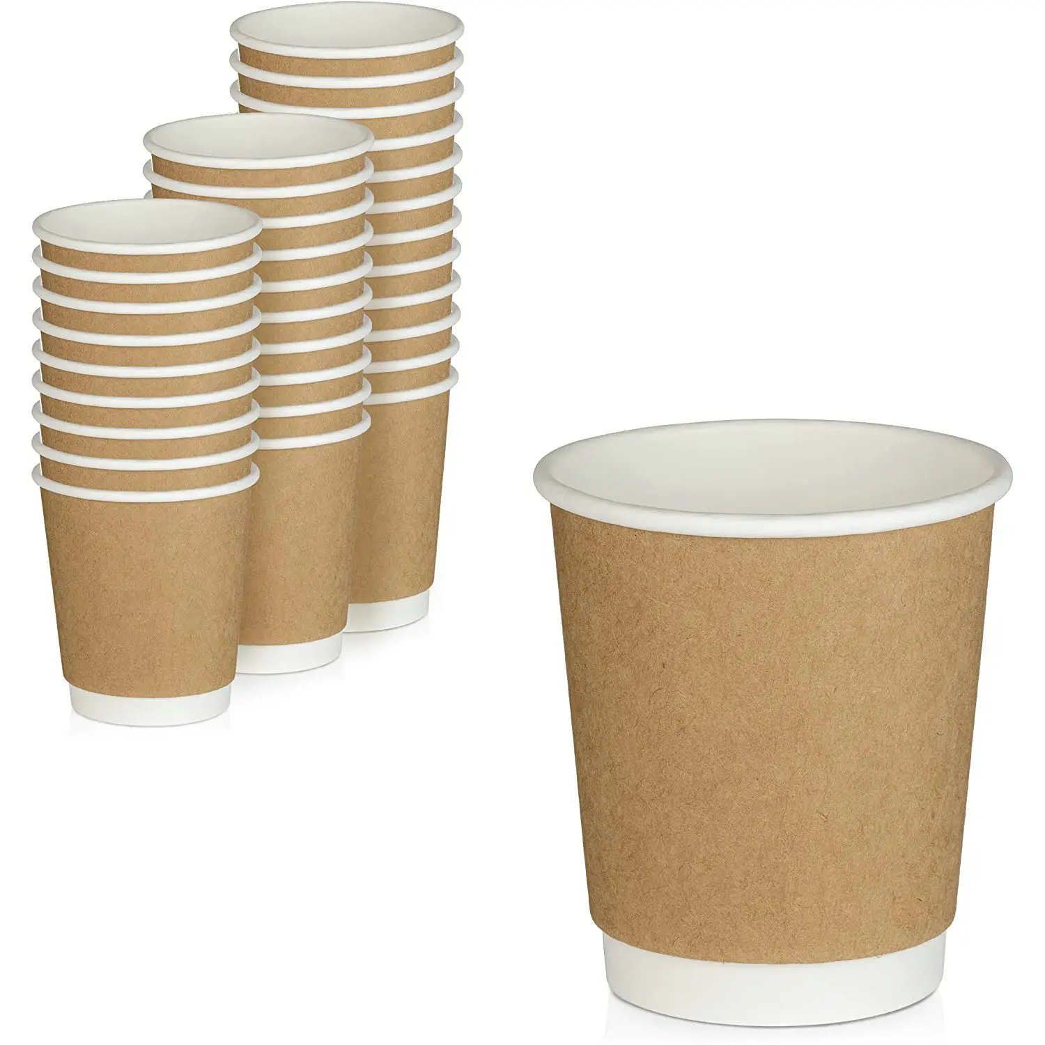 8oz 12oz 16oz Custom Logo Kraft paper Disposable Double Wall  Coffee recyclable cups Coffee Cups with Lids For Shop Party