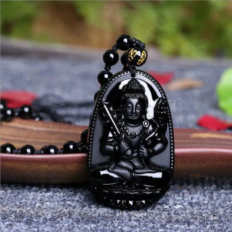 natural carved engraved frosted obsidian necklace nylon cord 1317874