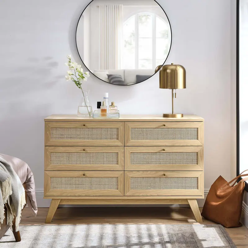 New Design Modern Bedroom Furniture Bedroom Chest of 6 Rattan Dresser Drawers