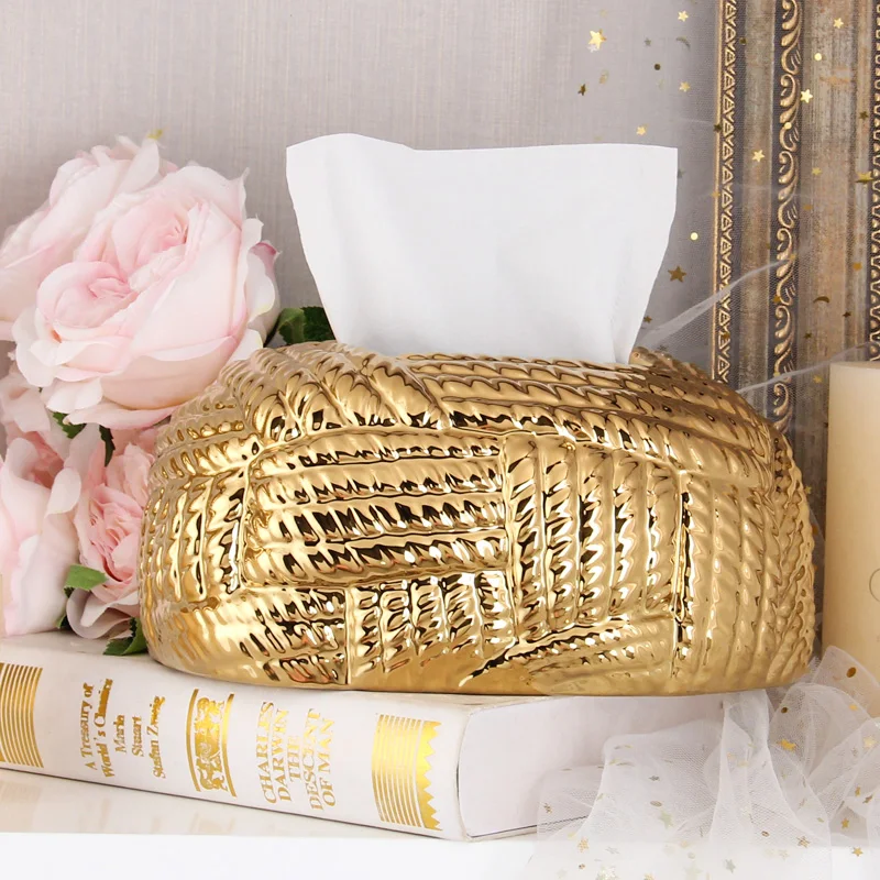 T029G Luxury ceramic tissue box napkin holder for dining table gold tissue holder for home decor