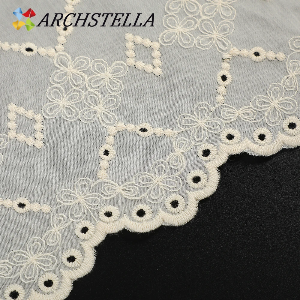 ARCHSTELLA Sweet Country Style Hollow White Beige Floral 100% Tencel Water Soluble Cotton thread Embroidered Lace Fabric