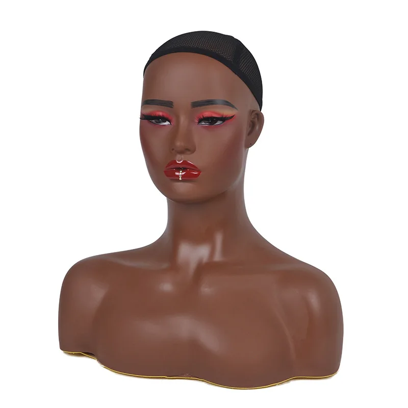 New Wholesale Makeup PVC Female Display African American Bust Mannequin Head with Shoulders for Wig Display