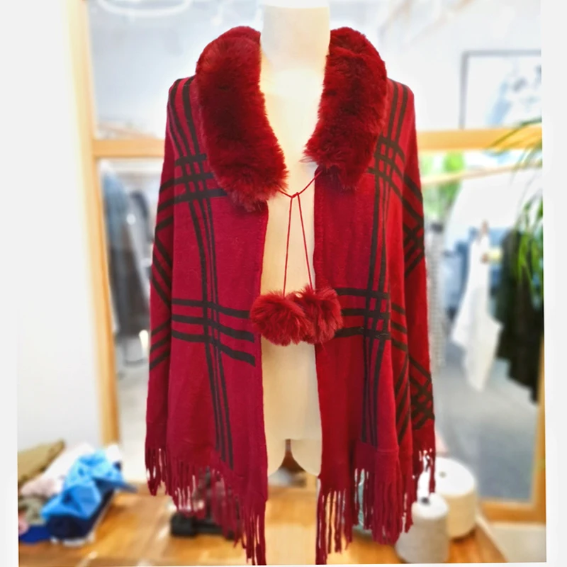 New Plaid jacquard large plaid tassel shawl scarf simple sweater knitted stitching Mao Mao