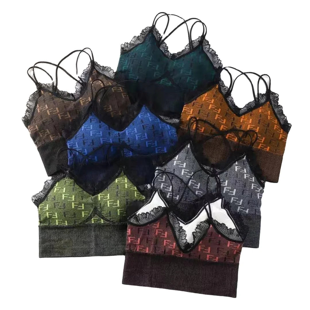 Новинка, красивое нижнее белье для девушек контрастных цветов с надписью, Женский цельный бюстгальтер с перекрестными бретельками, кружевной топ-бюстгальтер