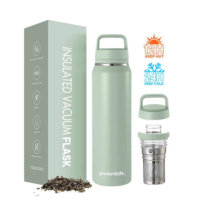 2024 ODM Custom logo and Popular Fashion Double Wall Water Bottle with Tea Infuser and Handle for Sport