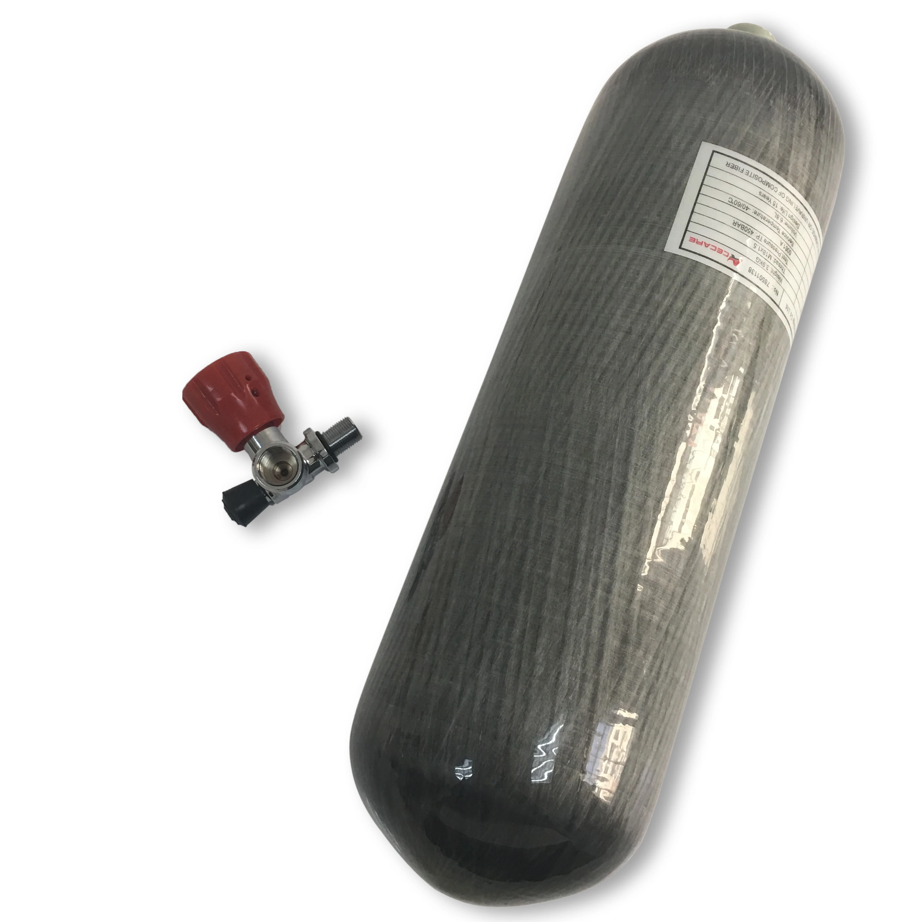 6.8L Carbon Fiber Composite Empty Gas Cylinder with Red Gauge Valve