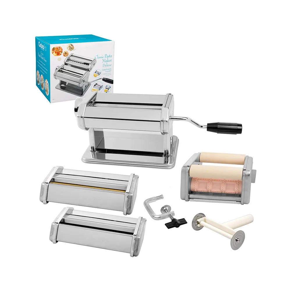 Hand Crank Pasta Maker with Spaghetti Fettuccini Roller Angel Hair Ravioli Noodle Lasagnette Cutter Attachment Counter Top Clamp