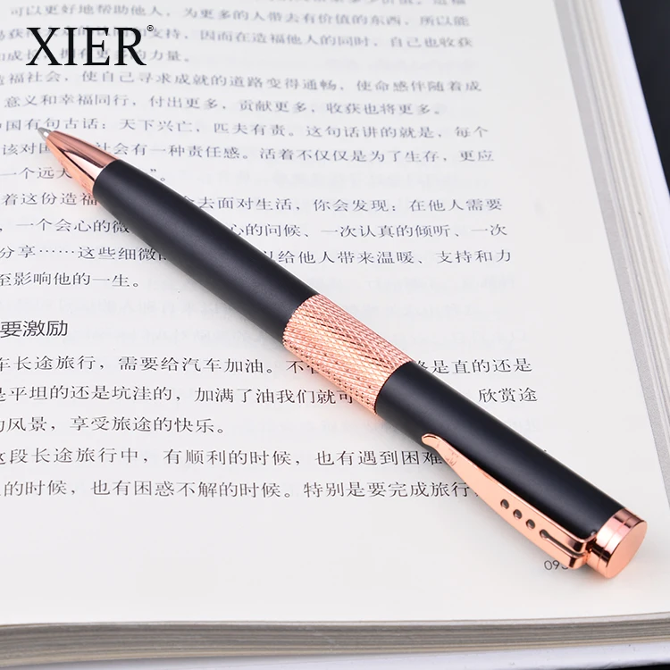 Promotional Three Hole Pen Clip Design Luxury Rose Gold Metal Ballpoint Twist Pen For Wedding Gifts Custom Logo Black Rose Gold