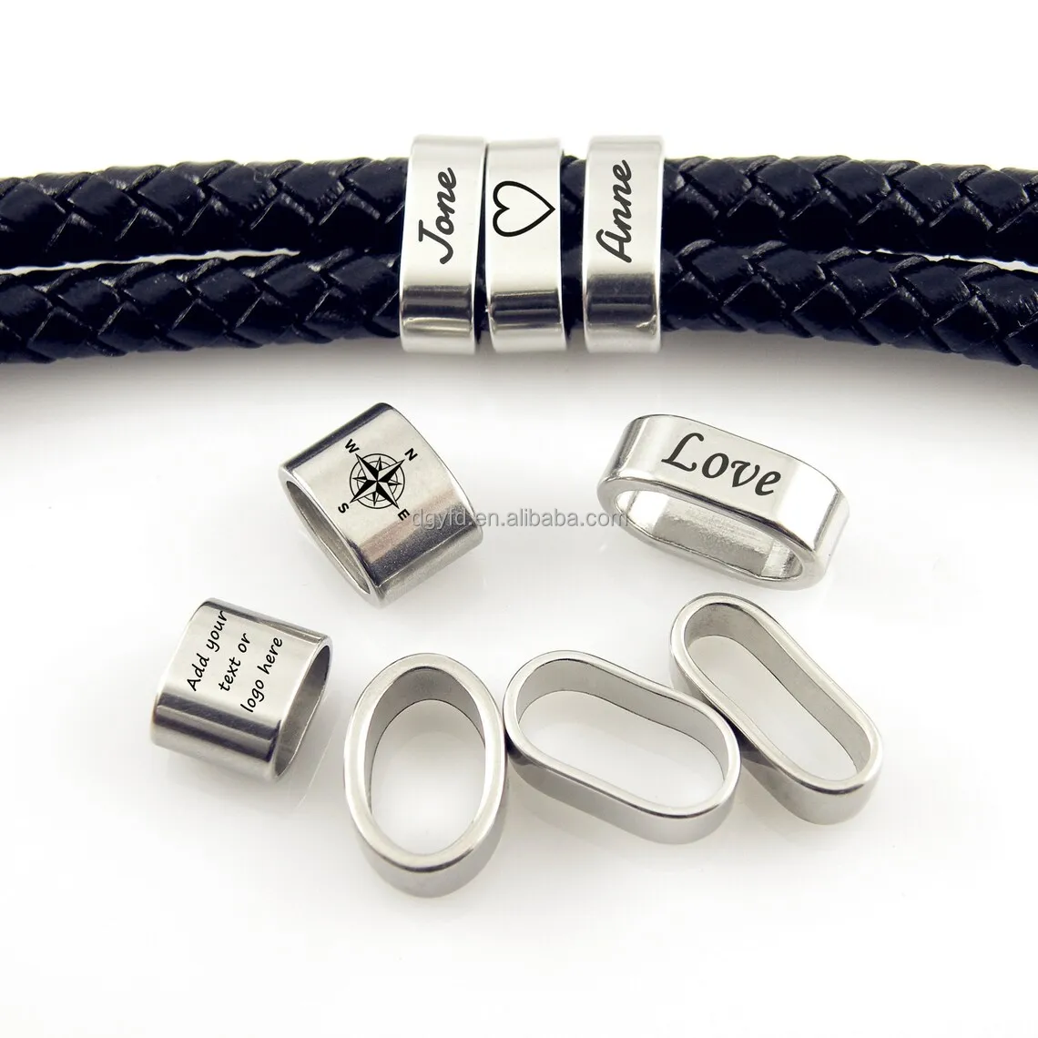 Personalized Names Jewelry Engraved Bracelet Slider Tube Spacer Beads, Custom Laser Stainless Steel Bead Sliders