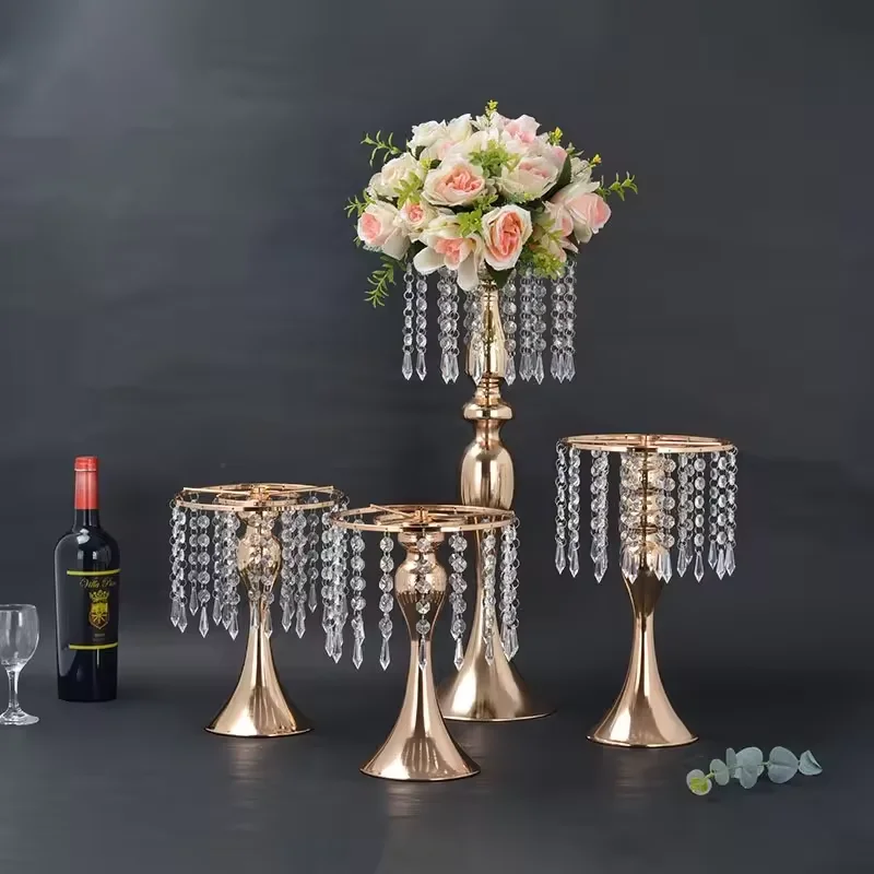 Hot sale metal mirror gold cake dessert tray crystal cake stand Candle Holders display tools for wedding party decoration stand