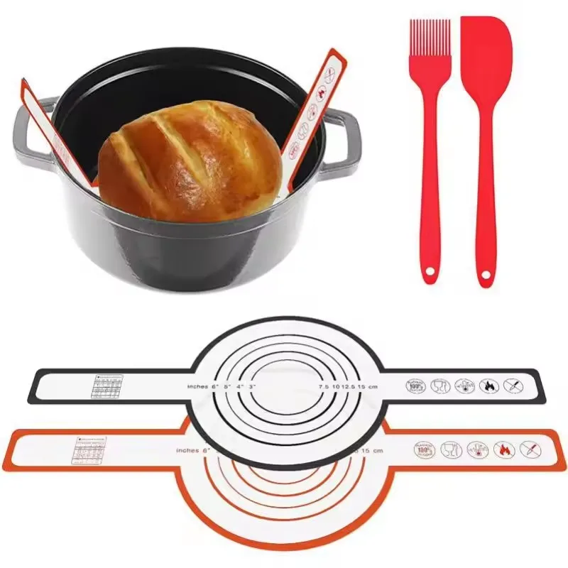 2024 Hot-selling Silicone Baking Mat for Dutch Oven Sourdough Bread Baking Mat with Long Handle 0.4 MM Silicone Bread Sling