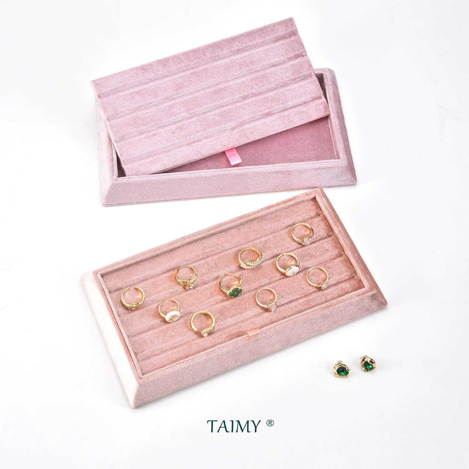 Stock Wholesale Velvet Wood Embryo Jewelry Tray V Groove Display Diamond Jewelry Tray Jeweler Workbench Ring Jewellery Show