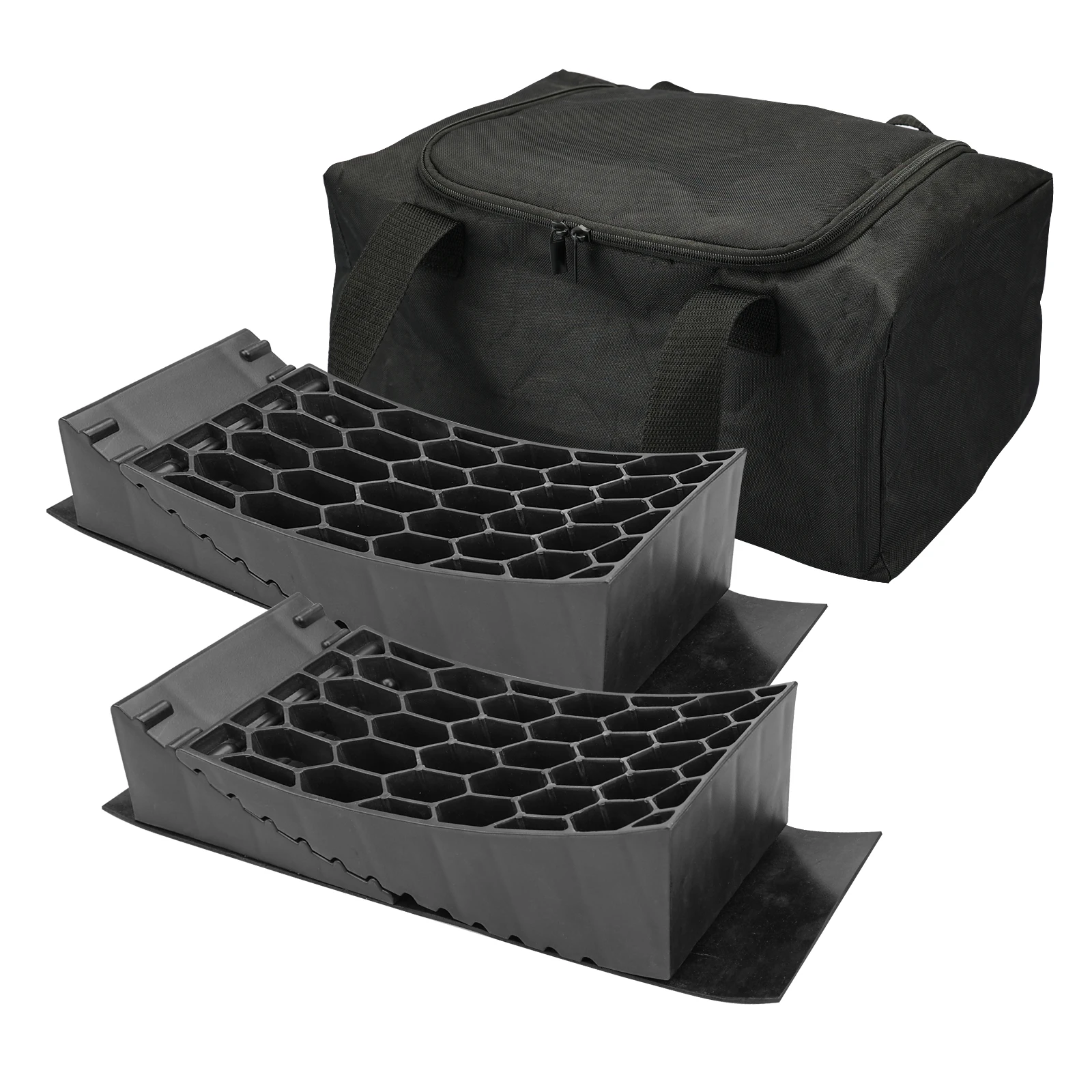 Motorhome Accessories Camper Leveler RV Leveling Blocks Includes 2 Curved Levelers 2 RV Wheel Chocks and Anti-slip Mats