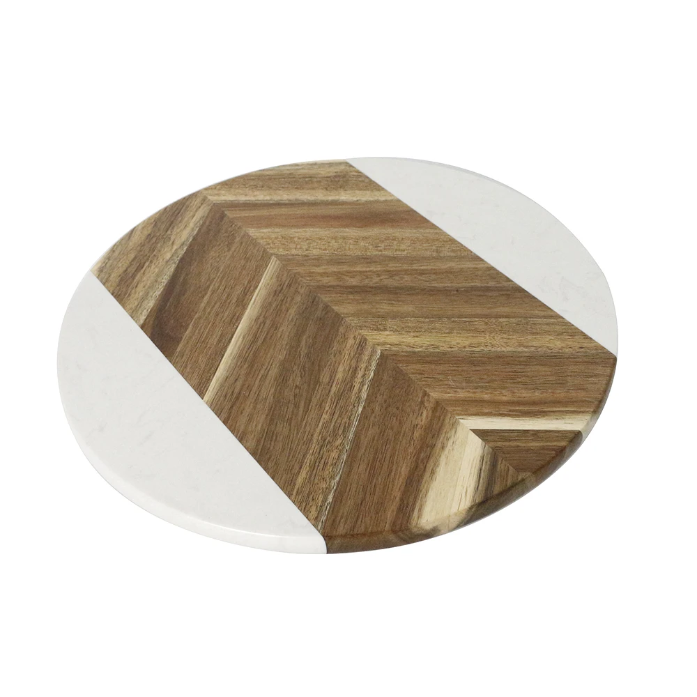 Wholesale Marble and Acacia Wood Lazy Susan Turntable Organizer for Spice and Condiment Display