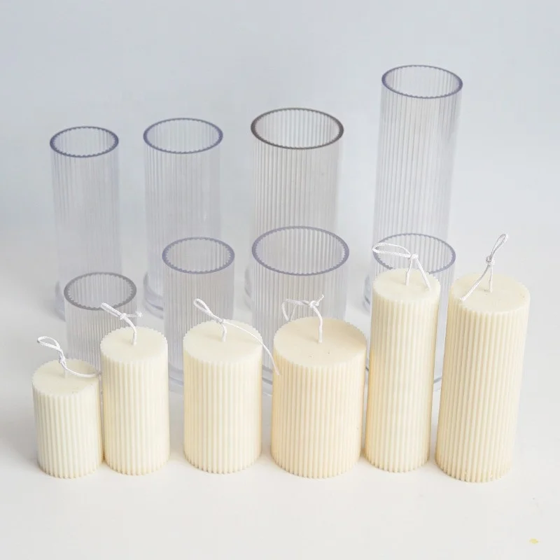 New Acrylic Round Roman Columns Cylinder Rib Mold For Candle Making Long Geometric Plastic 3D Candle Pillar Mould