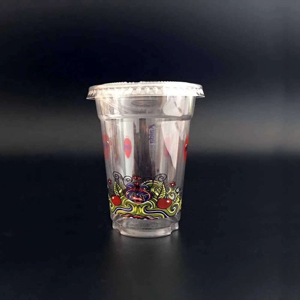 9oz 250ml disposable eco-friendly plastic kiwi juice milkshake  iced coffee cups with lids