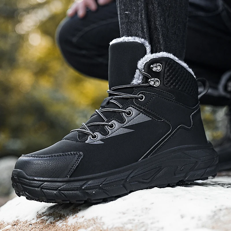 Dropshipping Custom Logo Hiking Climbing Shoes Snow Boots Men Winter Anti-Slip Waterproof Platform Boots Plush Lining Size 48