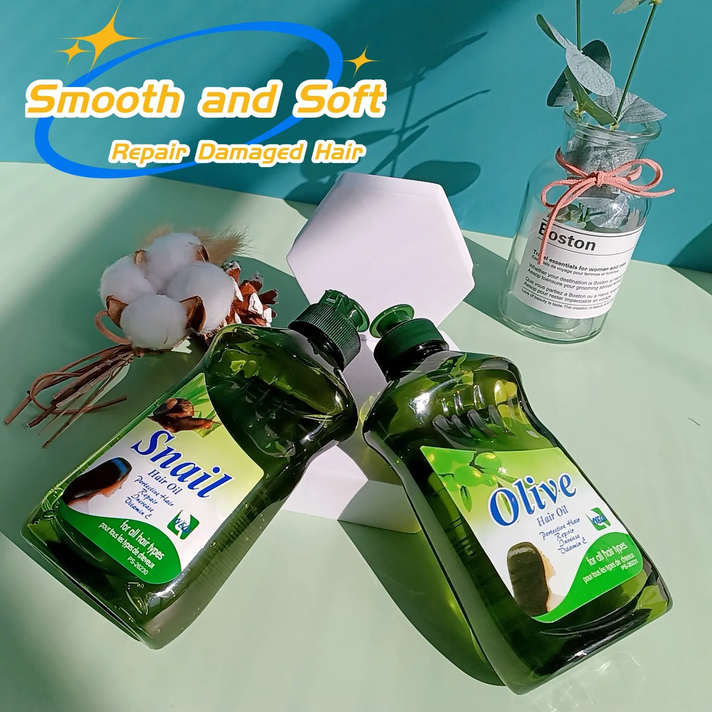 Wholesale Private Label Natural Smooth Hair Oil Shiny Repair Care Growth Olive Hair Oil Snail Hair Oil
