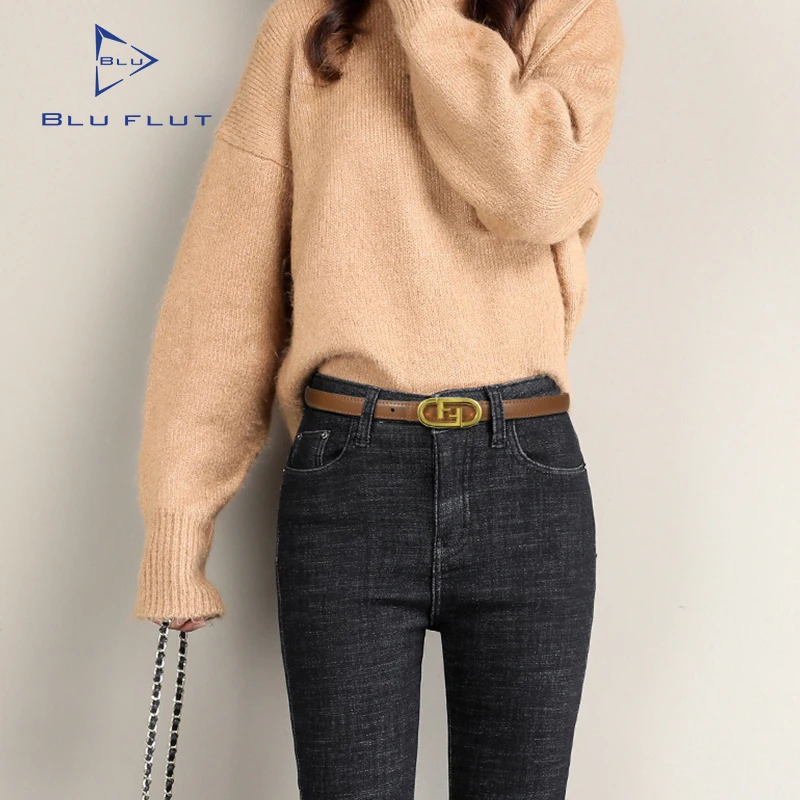 Blu Flut luxury leather belts custom logo alloy buckle belts for lady girls slim belt