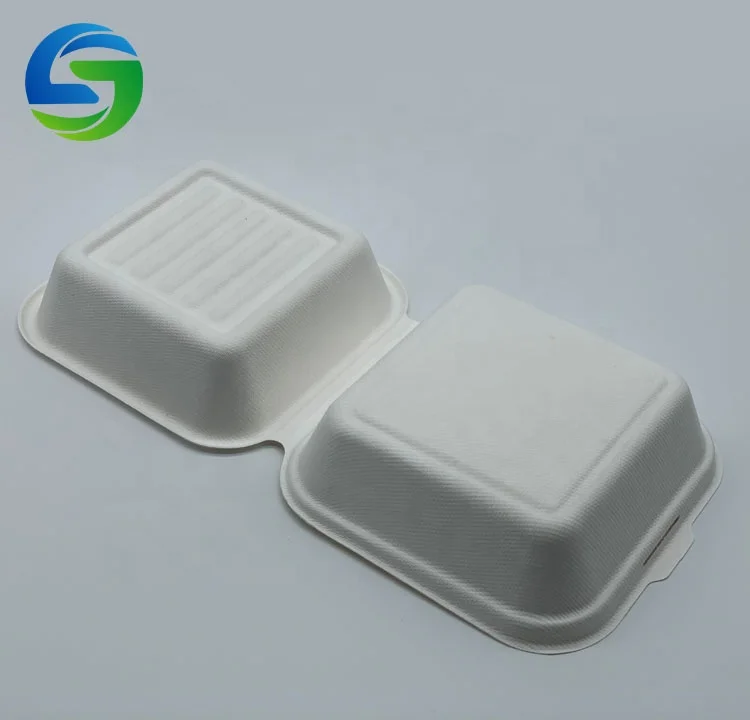 Wholesale Eco Friendly Biodegradable Disposable Compostable Bagasse Sugarcane Fiber Food Container Burger Packaging Box
