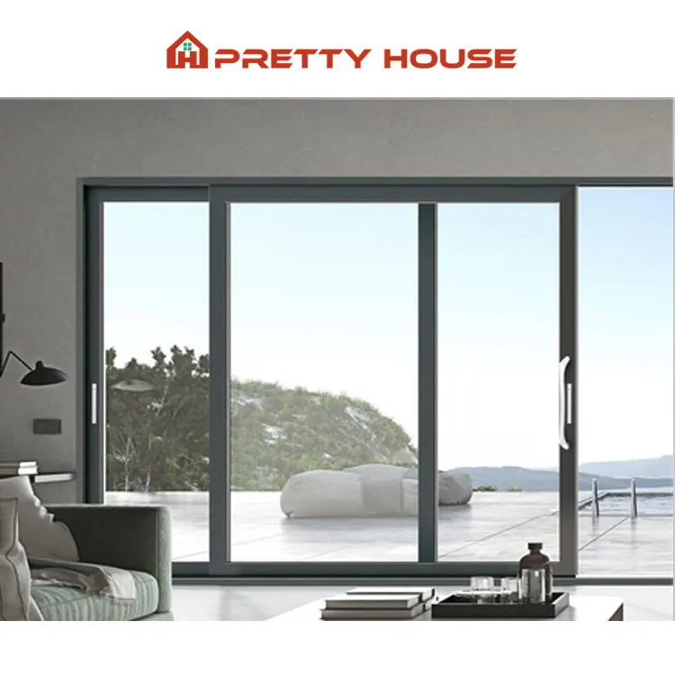 Heavy Duty Big Vision Patio Door Slim Frame Balcony Three Panel Aluminum Sliding Glass Door Philippines