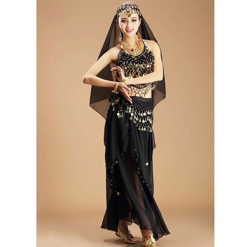 Manufacturer Direct Selling 11 colors Oriental Belly Dance Costume Indian Costumes Sequin Coins Tops and Skirt Set for Women