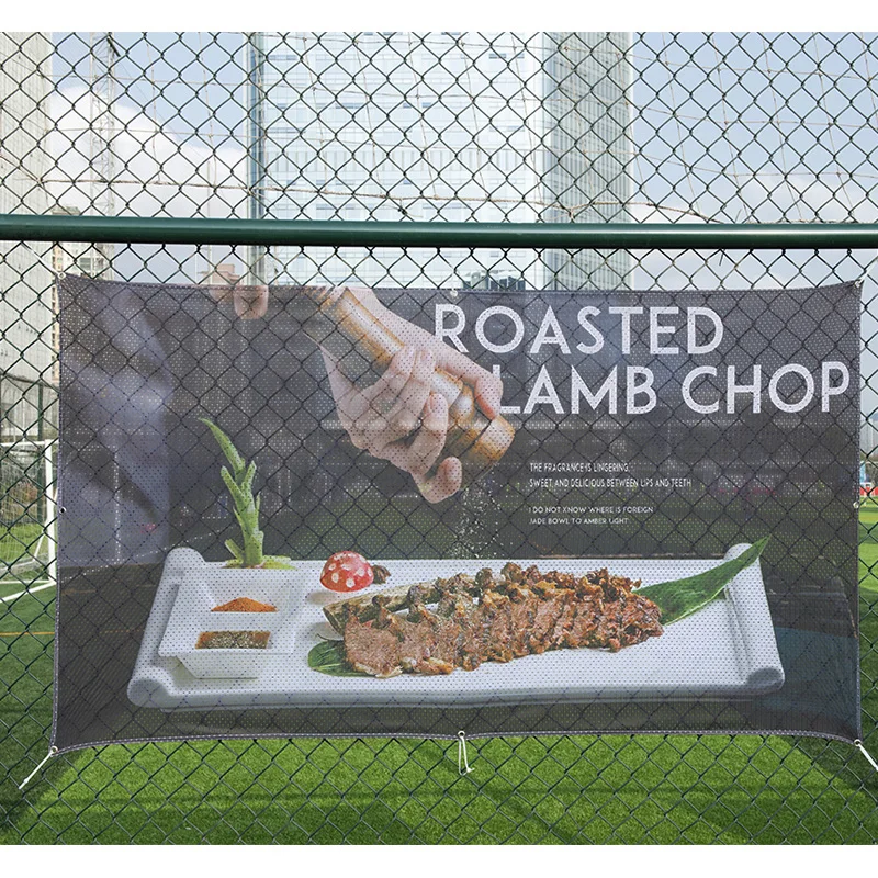 Outdoor Advertising Mesh Banner Fabric Full Color Printed Windproof Fence Mesh Banner