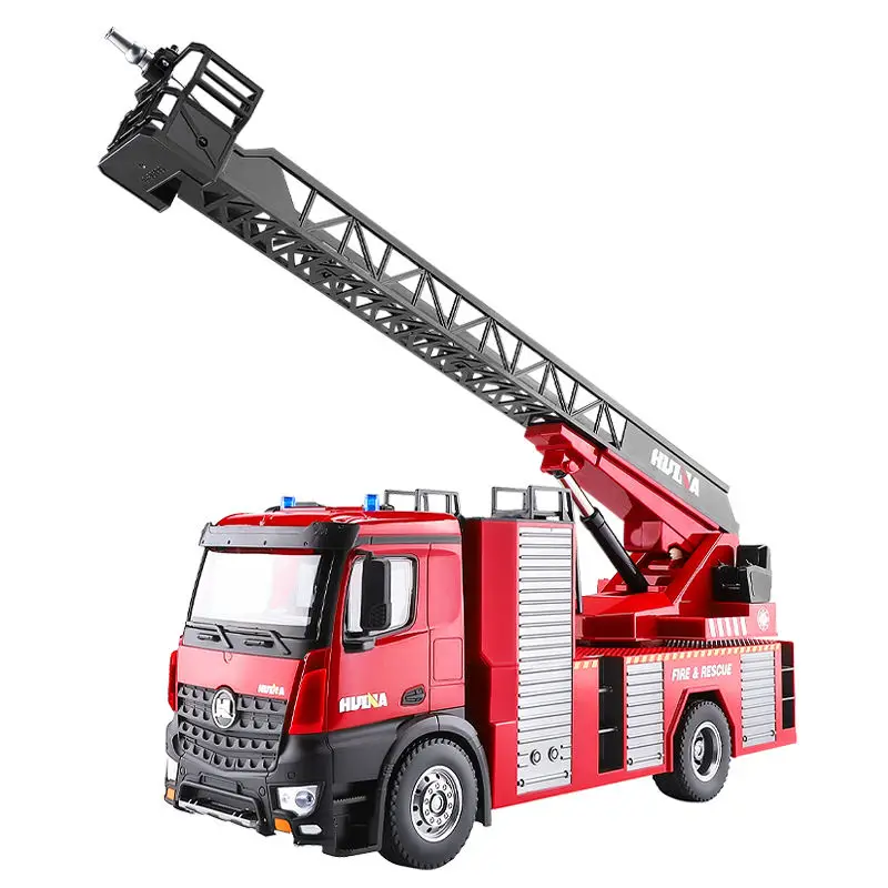 Tiktok Huina 1561 1:14 Scale 22CH Alloy  Remote Control Sprinkler Fire Truck Vehicle Engineer Toys With Fire Ladder and Light
