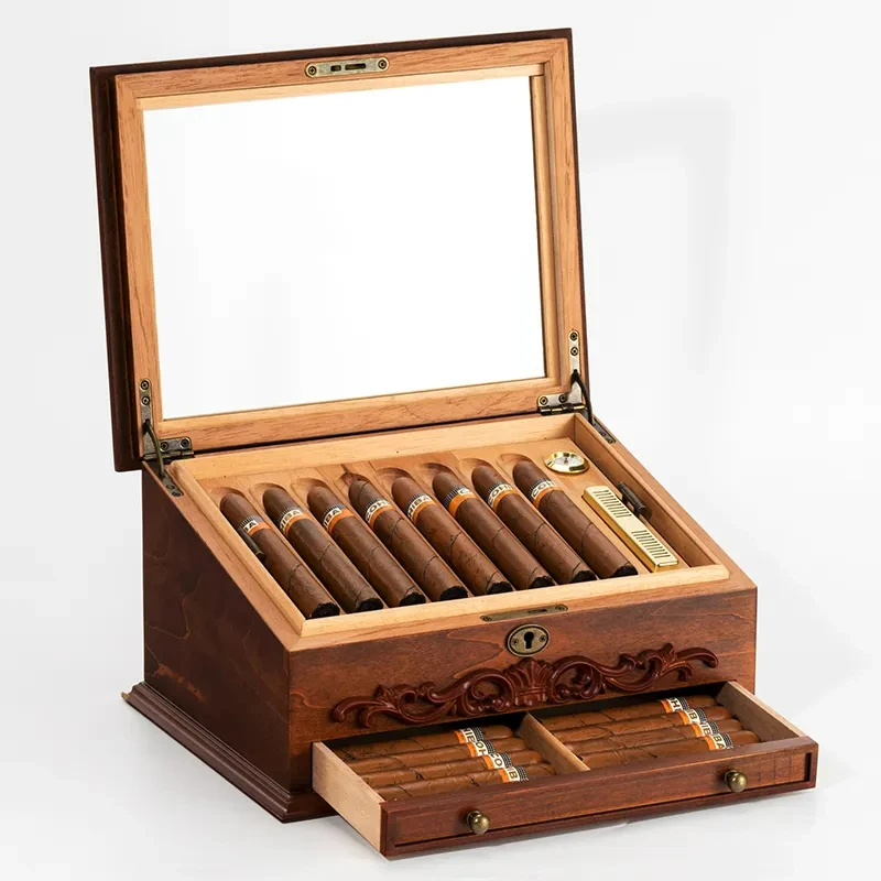 High Grade 30 Count custom Cigar Box Spanish Cedar Wooden cabinet Humidor box With Drawer storageCigar collection storage box