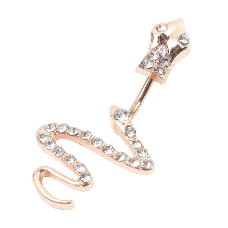 Surgical Stainless Steel Belly Button Ring Full Diamond Snake Navel Ring Piercing Body Hypoallergenic Umbilical Nail for Women