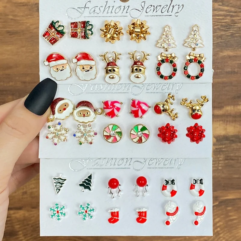 Hot Selling Christmas Festival Gift Earrings for Women Snowflake Socks Christmas Tree Santa Claus Tootsie Roll Hallow