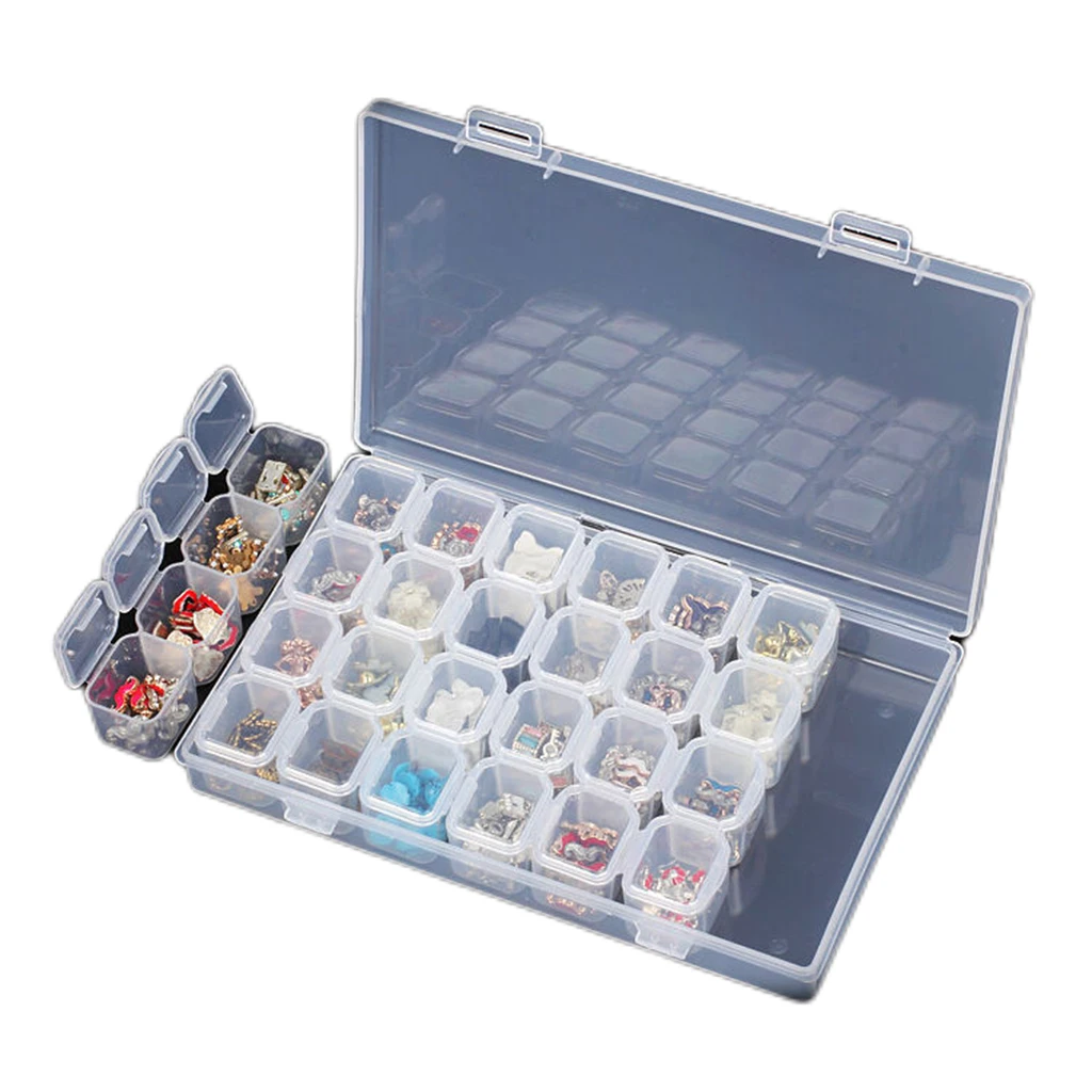 28 Grid Jewelry Diamond Painting Detachable Plastic Transparent Rhinestone Nails Art Container Bead Storage Box