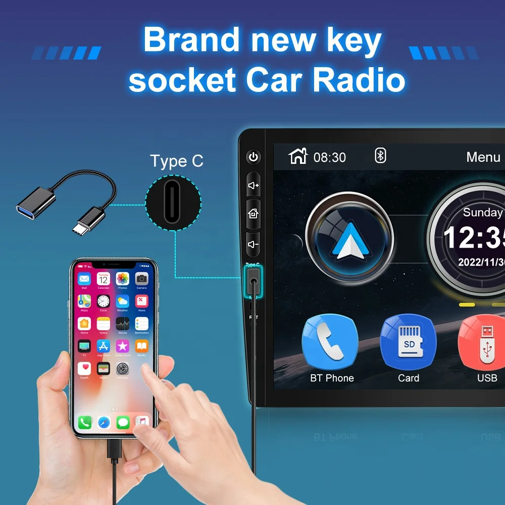 Jmance 9Inch Linux System Resolution IPS 1024X600 FM AM Wired Carplay Android Auto 2 Din Car MP5 Player