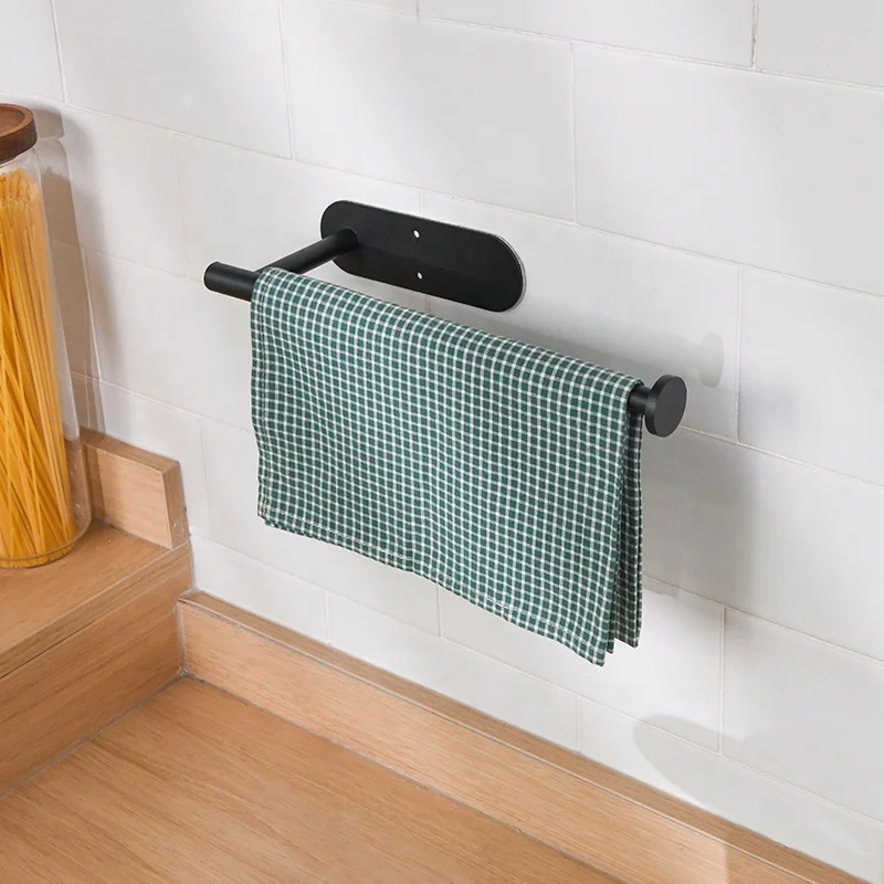 ODM/ OEM Kitchen Metal Black Paper Towel Holder Wall Mounted No Drilling Luxury Paper Roll Holder