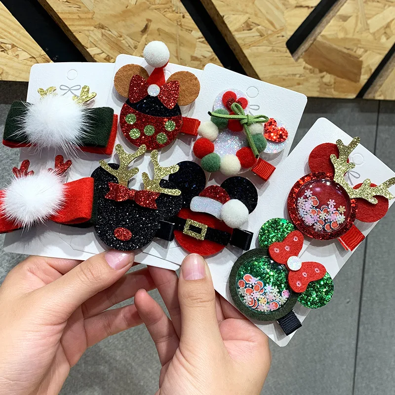 Детские рождественские олени и оленьи Симпатичные Мультяшные плюшевые бархатные бахромные банты из нетканого материала пара зажимов для волос аксессуары