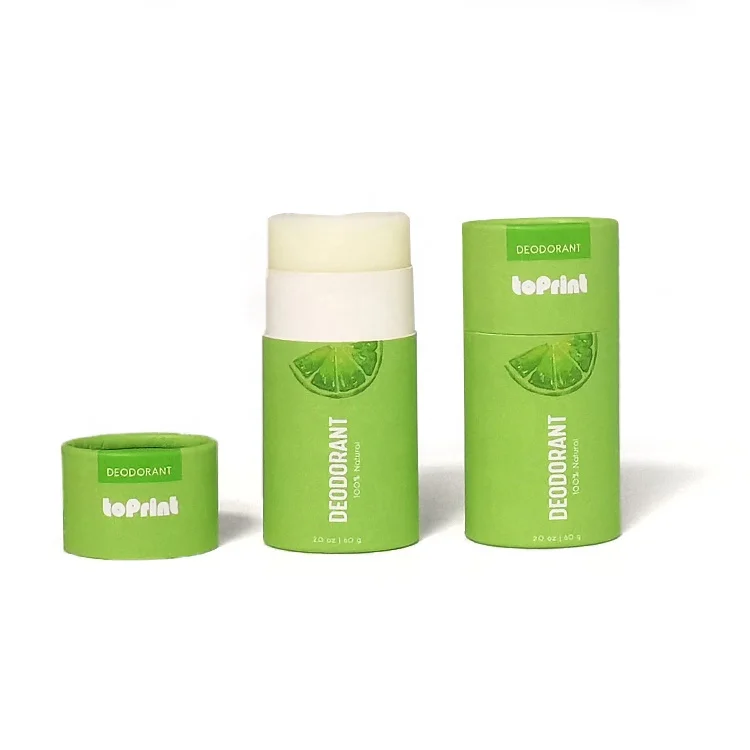 2 унции, оптовая продажа, биоразлагаемый картонный контейнер, дезодорирующая упаковка, пуш-ап овальная трубка из крафт-бумаги